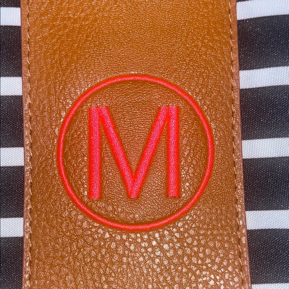 “M” personalized Striped Black and Brown women’s travel Bag - Picture 3 of 6